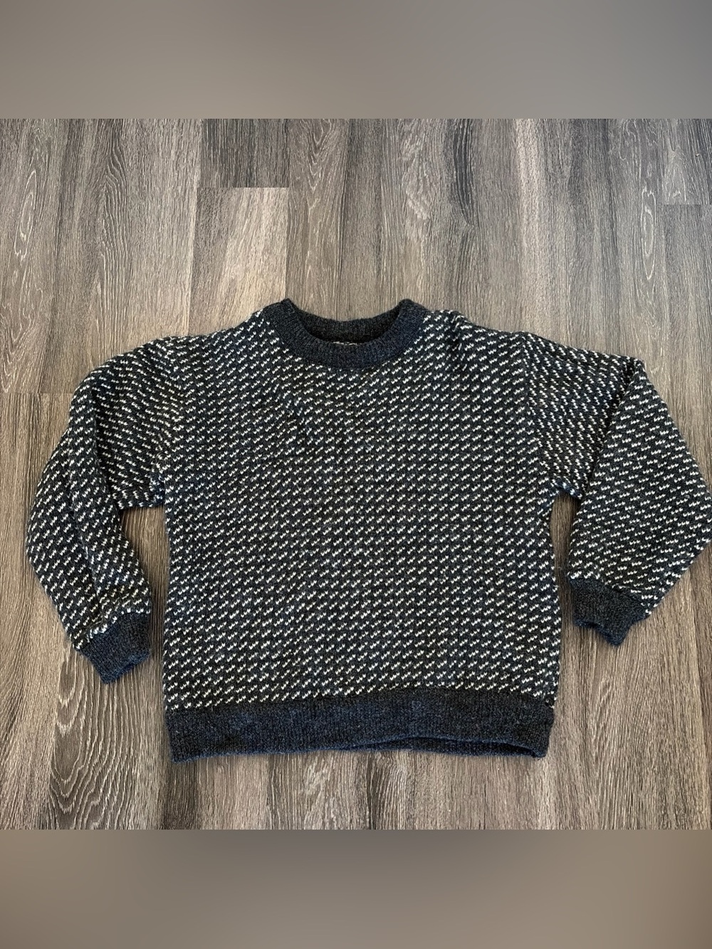 Vintage 80s LL Bean Birdseye Norwegian Wool Sweater Mens L Black/White EUC RARE